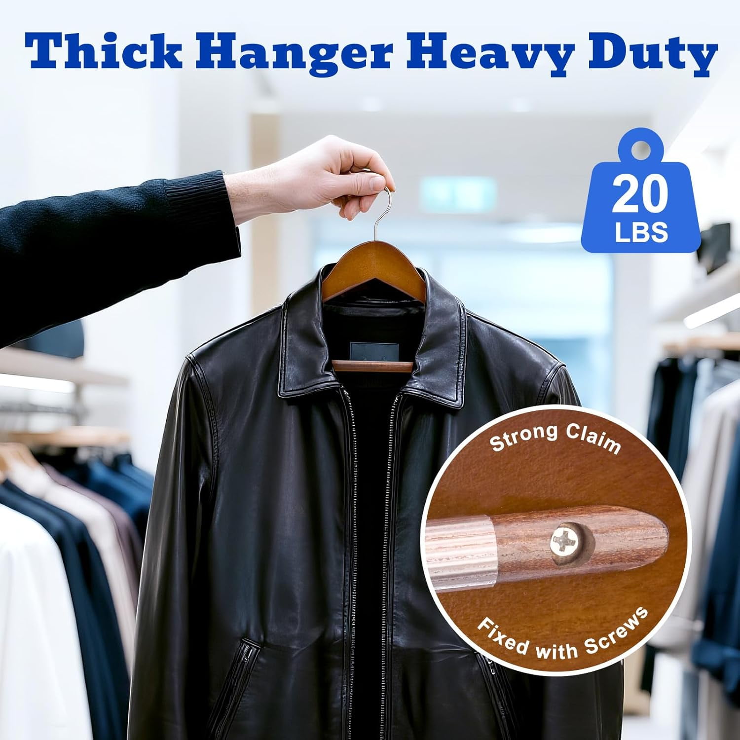 Solid Wood Wide Shoulder Hangers with Non-Slip Pants Bar, 360 °   Swivel Hook for Suits, Dresses, Jackets, and Heavy Clothes - 6 Pack (Walnut Finish)