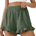thumbnail image 2 of Womens Summer Shorts Fashion Solid Color High Waisted Shorts Casual Beach Shorts with Floral Pleated Hem, 2 of 5