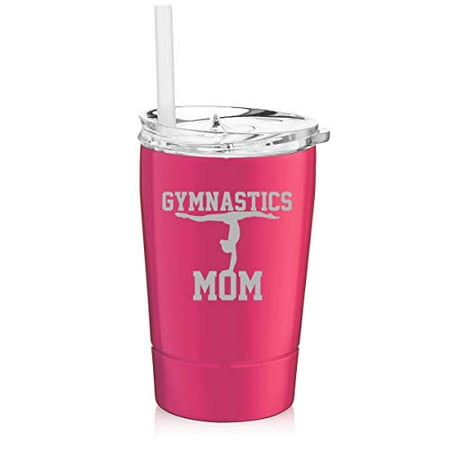 

12 oz Tumbler Double Wall Stainless Steel Vacuum Insulated Coffee Travel Mug With Straw Gymnastics Mom (Hot Pink)