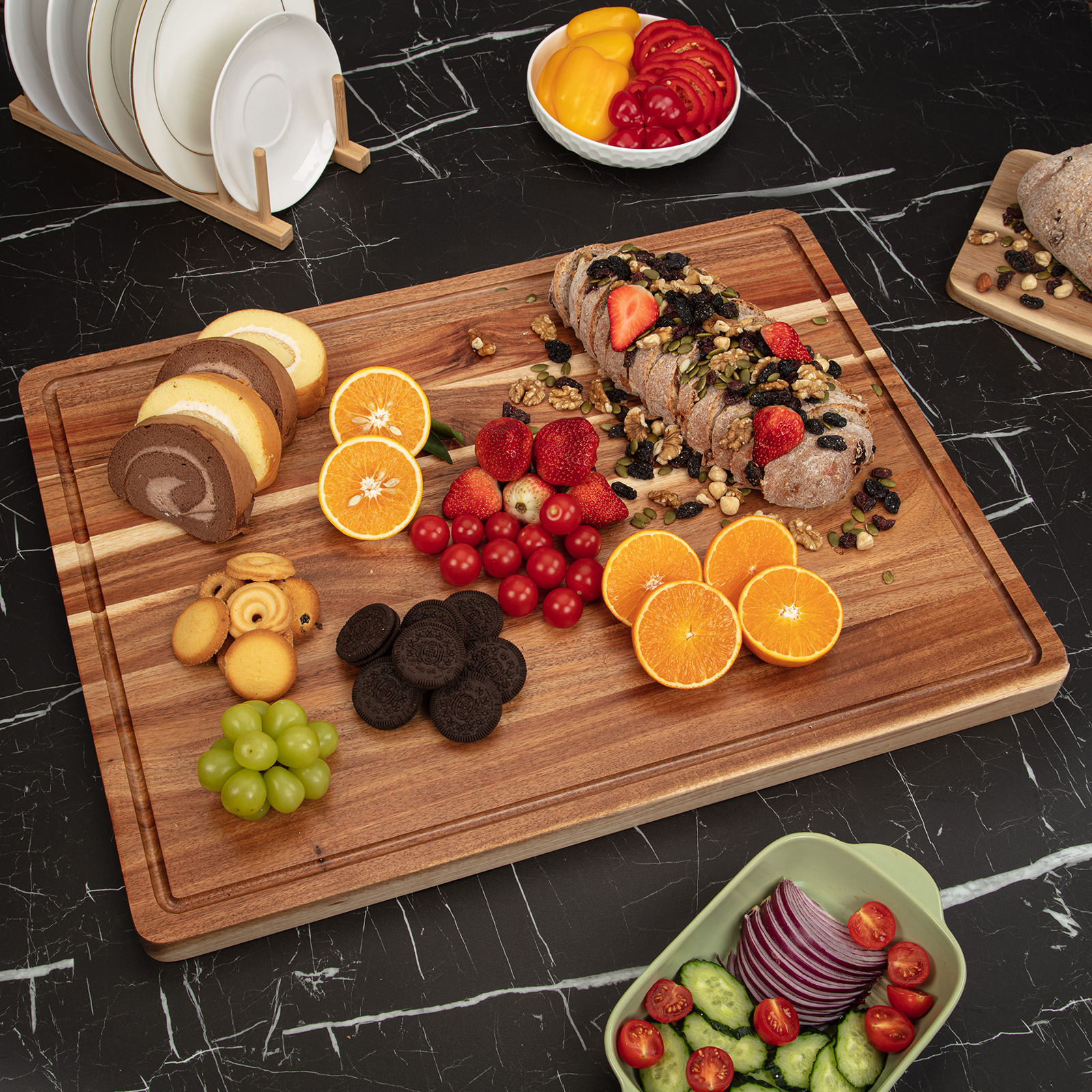 Ashion 24 x 18 inch Large Cutting Board, Thick Cutting Board Block, Wood Chopping Block with Juice Groove, Carving Tray for Meat & Cheese
