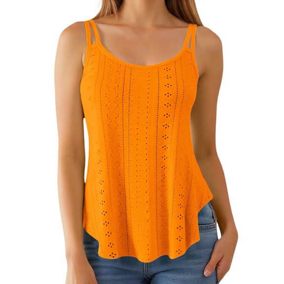 Fgnfyis Summer Tops for Women Strappy Tank Top Round Neck Sleeveless Layering Camisole for Daily Wear Versatile Basic Womens Tank Tops Orange XL