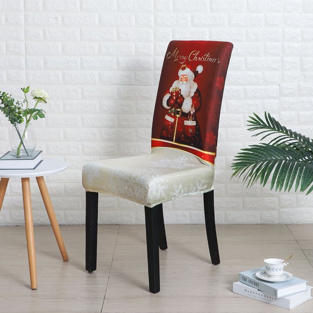 Funda de silla decorativa elástica navideña con estampado de alce de Papá Noel