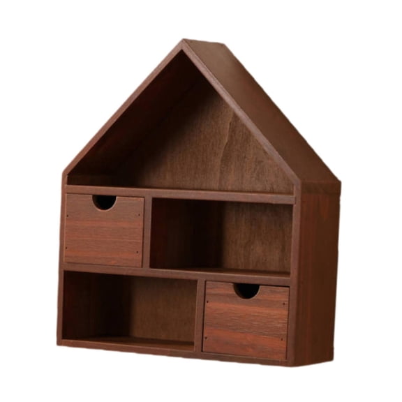 QSTDGVPW House Shaped Wooden Shadow Cubby Box Wooden Display Case for Crafts Keepsake Red Brown