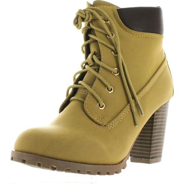 lace up stacked heel booties