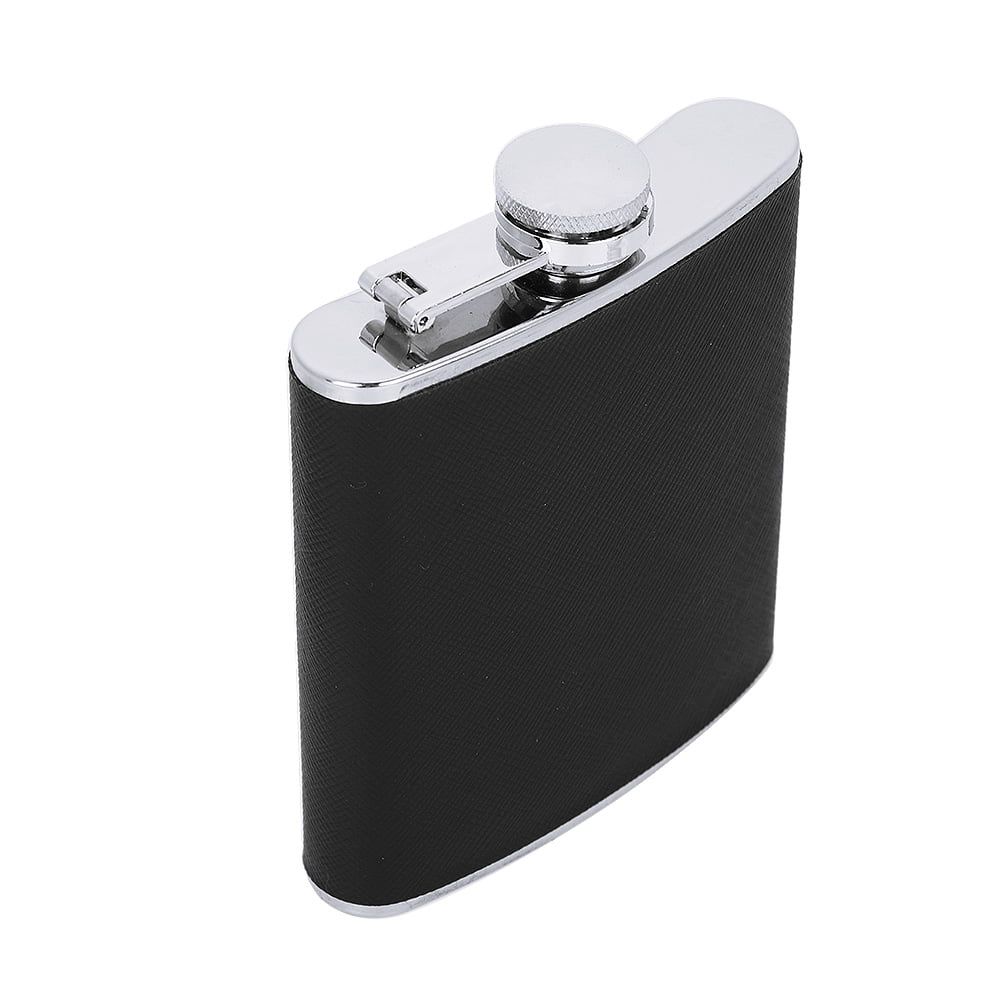 Domqga Liquor Flask, Stainless Flask,Stainless Steel Hip Flask Black Leather Funnel with Two