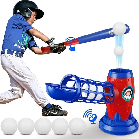 QUTETN Automatic Youth Baseball Training Set with Remote Control - 5 Baseballs Included  Adjustable Height Launcher for Kids Hitting Skills Development  Portable Batting Practice Equipmen