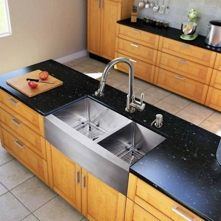Vigo All-in-One 33 Farmhouse Stainless Steel Double Bowl Kitchen Sink and  Chrome Faucet Set 
