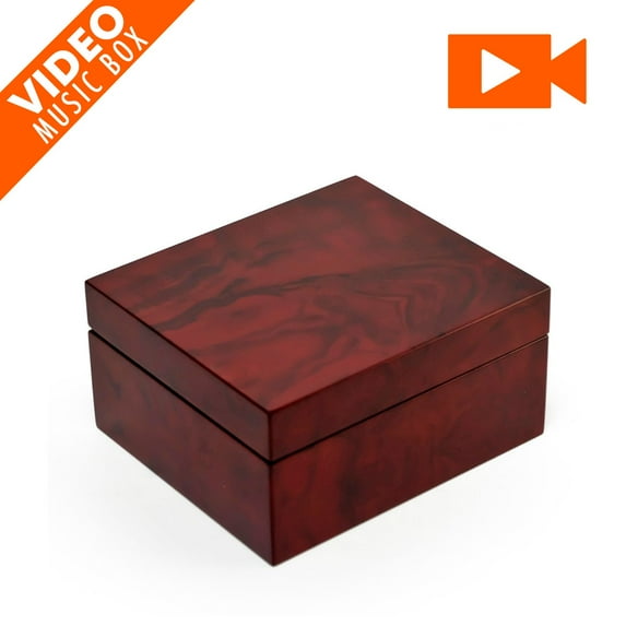 Classic Unique Wood 18 Note Burl W. 3.6" LCD Video Music Jewelry Box - Over 400 Song Choices - Wonderful Copenhagen