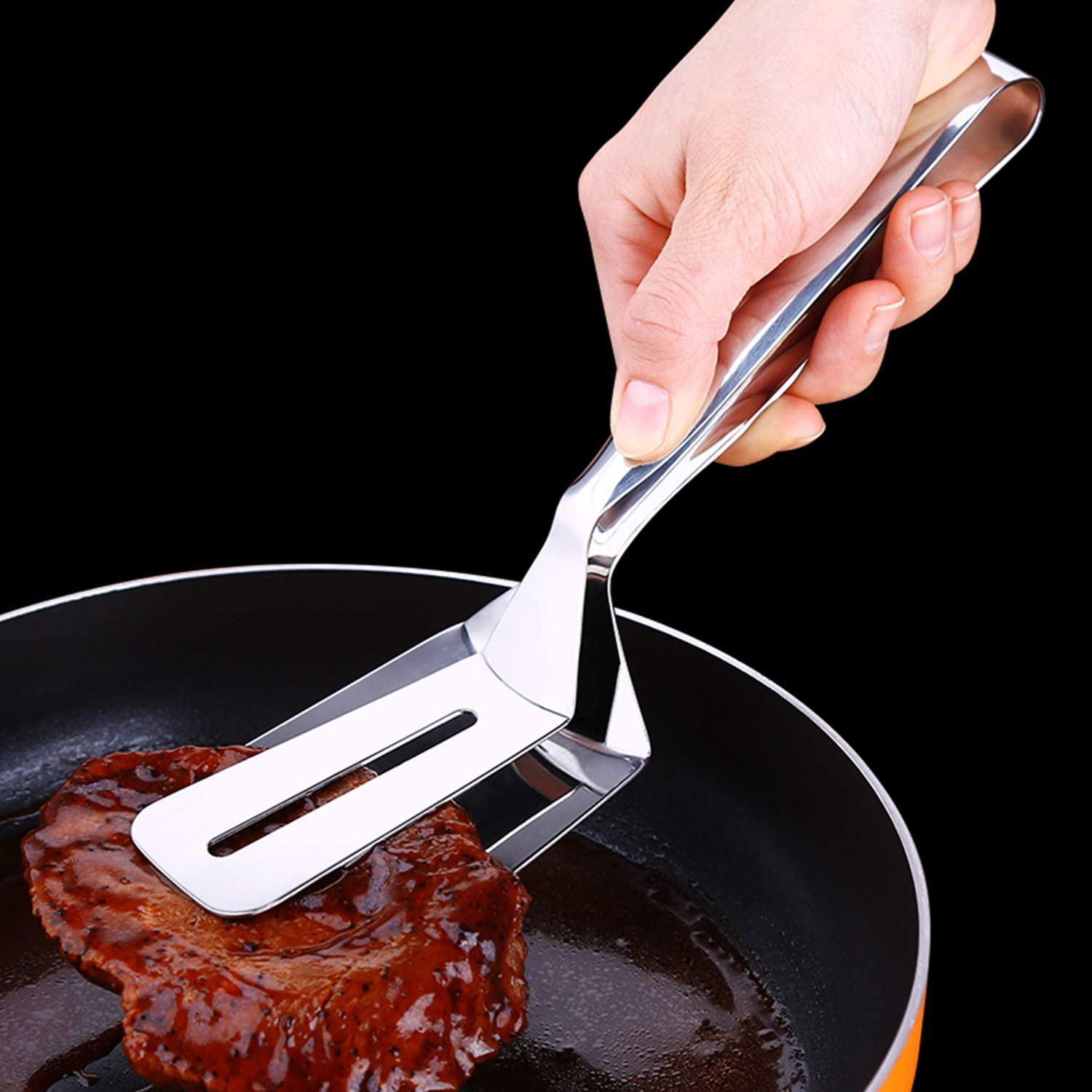 Steak Clamps, 3-in-1 Cooking Tong, Double Sided Spatula, 10.6 Inch  Multifunctional Stainless Steel Food Flipping Spatula Tongs Clip2
