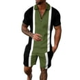 thumbnail image 1 of JHLZHS Mens Vacation Outfits Blue Men's Casual Striped Gradient Ramp Print Two Piece Suit Zipper Short Sleeve Top Blouse Suit Drawstring Pocket Short Set Mens Fall Clothes Work, 1 of 4