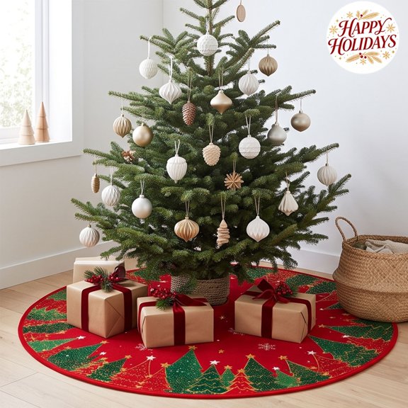 Christmas Tree Skirt 35.43x0.39IN, Soft Festive Seasonal Accent Ornament, Indoor Outdoor Home Decor for Xmas Holiday Party, Table & Under‑Tree Gift Display Supplies