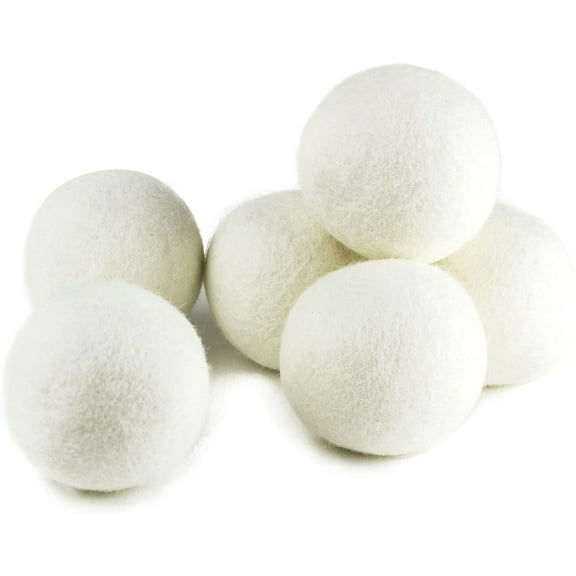Wool Dryer Balls Organic XL 6-Pack, 100% New Zealand Chemical Free Fabric Softener for 1000+ Loads, Baby Safe & Hypoallergenic, Reduce Wrinkles & Shorten Drying Time Naturally