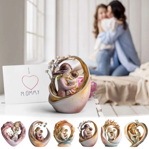 Estatua de resina de amor entre mamá e hijo | 4.7x4.7x1.6 pulgadas | Regalo sentimental de decoración para el hogar: perfecto para el día de la madre, cumpleaños, adornos de recuerdo