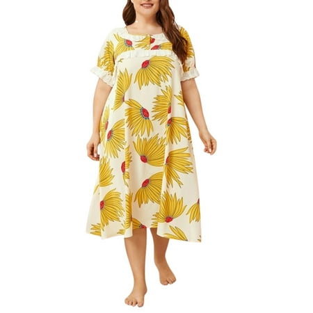 

Plus Size Loose Oversized Nightshirt for Lady Nightdress Crew Neck Nightgown Boyfriend Sleepdress Floral Print Leisure Lounge Wear Home Wear Pajama Dress Nightdress