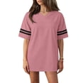 thumbnail image 5 of Unisex V Neck Short Sleeve Striped Football Jersey Casual Athletic Workout T Shirts Pink XL, 5 of 5