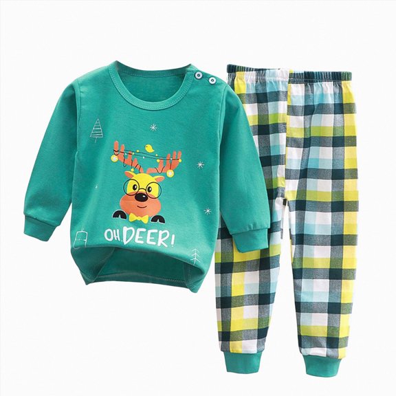 xaweyi Kids Two Piece Long Sleeve Homewear Outfit Cute Cartoon Pattern Breathable Soft Comfort Sleepwear for Boys Girls Size 6-12 Months