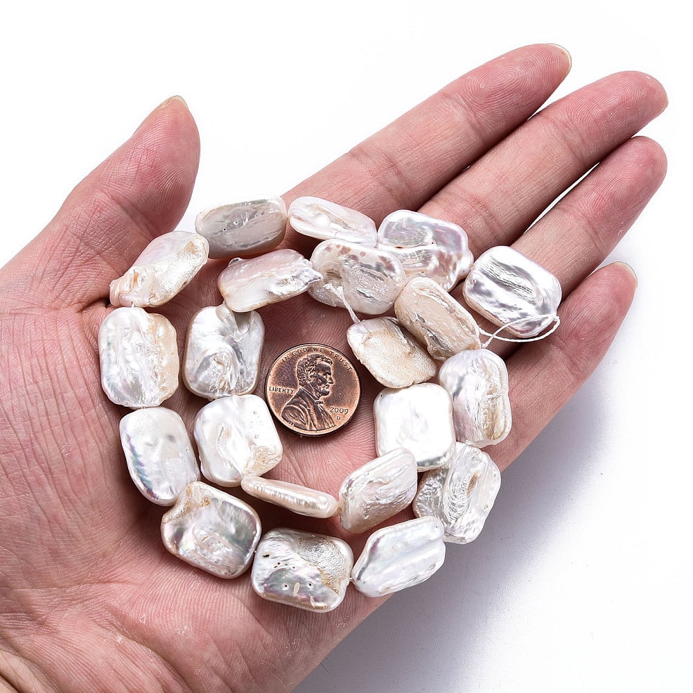 Natural Keshi Pearl Beads Strands Cultured Freshwater Pearl Rectangle Seashell color 18~22x14~16x3~7mm Hole: 0.6mm 21~22pcs/strand 14.96 inch(38cm)