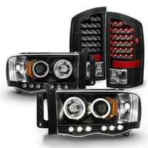 AKKON - For 2003-05 Dodge Ram   2002 Ram 1500 Black Housing Dual Halo DRL Projector LED Headlights   Tail Lamps