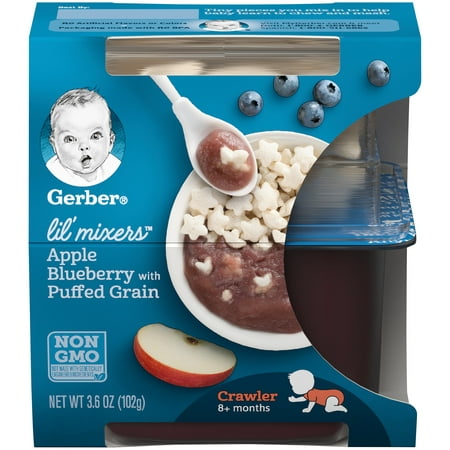 Gerber Lil' Mixers, Apple Blueberry with Puffed Grains, 3.6 oz Container (Pack of