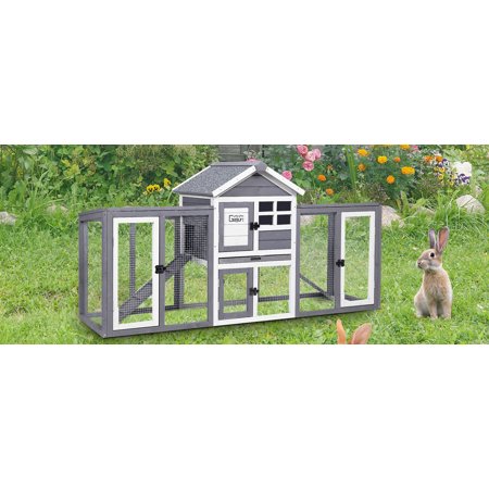 GEGURI Chicken Coop Outdoor Rabbit Hutch Indoor Bunny Cage with Waterproof Roof Pull Out Tray Predator-Resistant Fencing