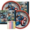 Captain America Party Supplies Pack Serves 16: 7" Dessert Plates and Beverage Napkins with Birthday Candles (Bundle for