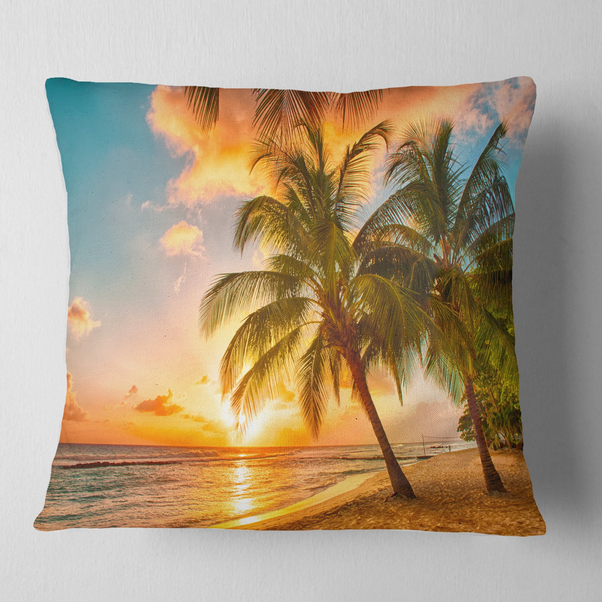 Designart Barbados Landscape - Photography Throw Pillow - 18x18