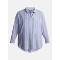 thumbnail image 5 of Terra & Sky Women's Plus Linen Striped Boyfriend Shirt, Sizes 0X-5X, 5 of 5