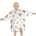 thumbnail image 3 of White Highland Cow Flower Pattern Blanket Hoodies for Kids 6-13YR Oversize Wearable Blanket Hoodies for Boys Girls Teens, 3 of 7