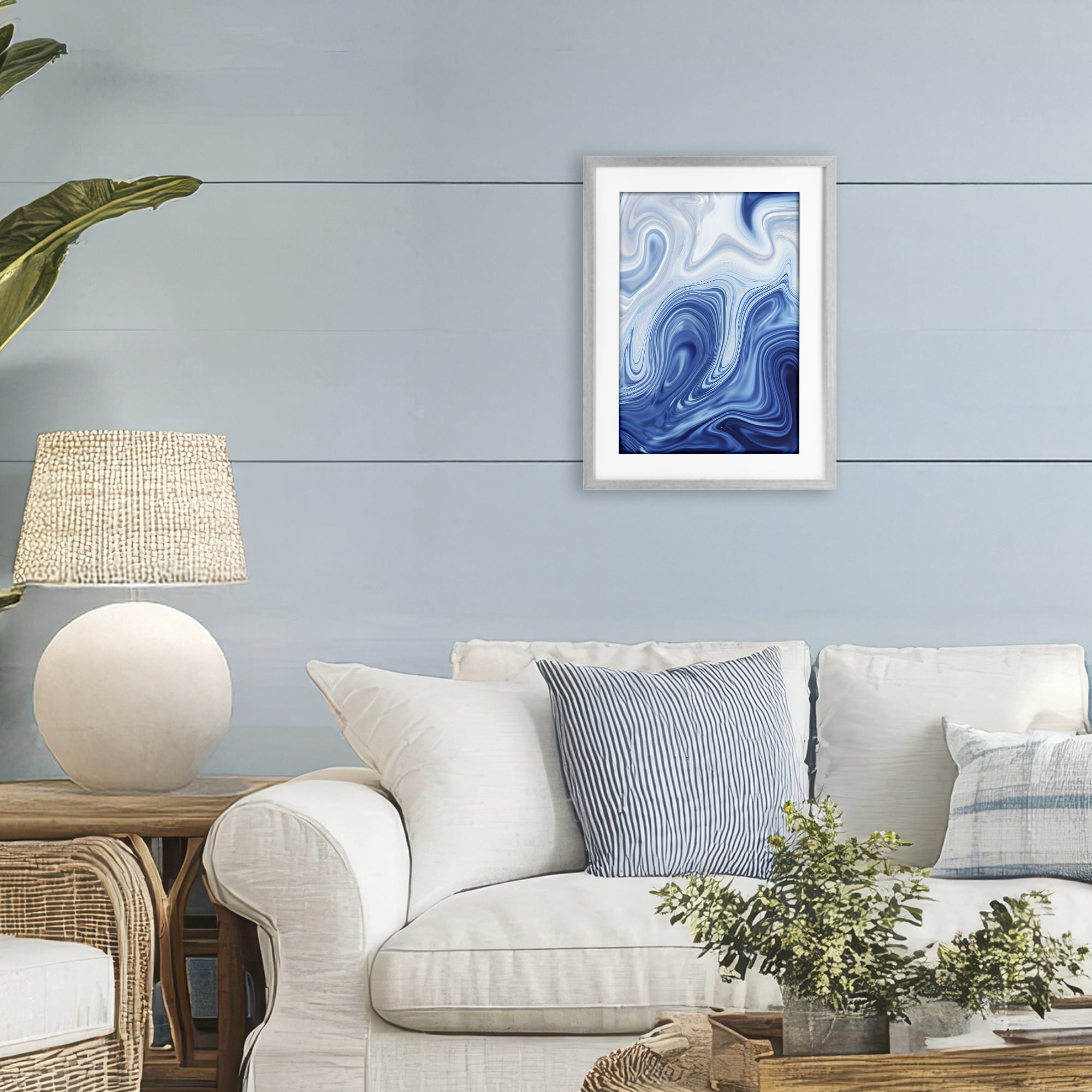 Stupell Industries Blue Marble Fluidity Gray Framed Print Under Glass, design by Martina Pavlova