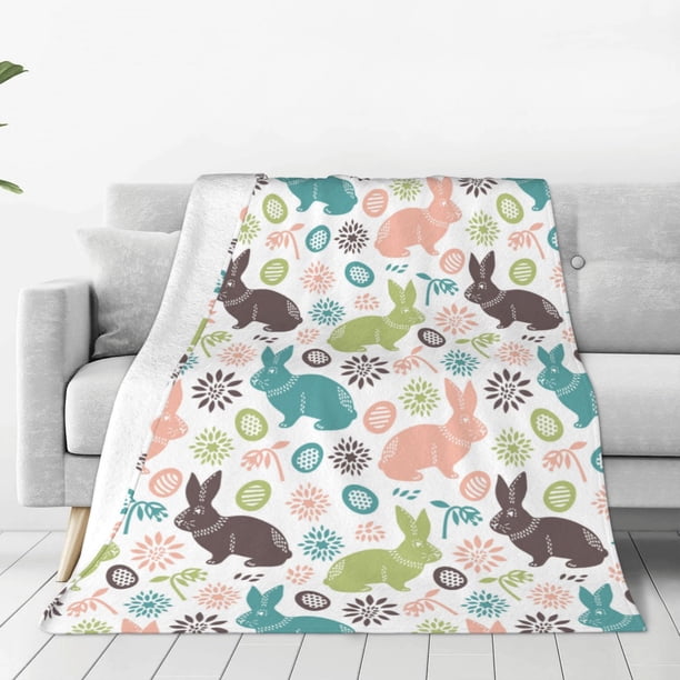 Balery Easter Rabbit Manta de Felpa Suave y Acogedora – Cobija de Franela Aterciopelada para Cama, Lavable y Cálida para Sofá, Mascotas, Transpirable-50"x40"