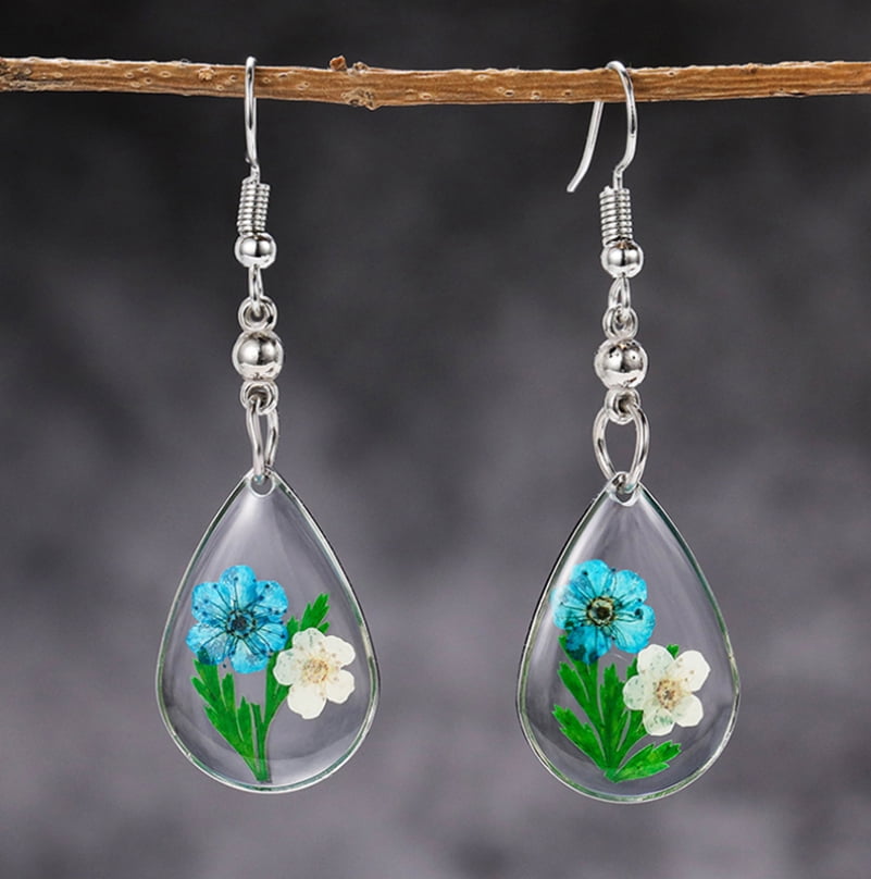 Handmade multicolour resin flowers on silver hoop earrings Summer quirky gift for her. dangle drop
