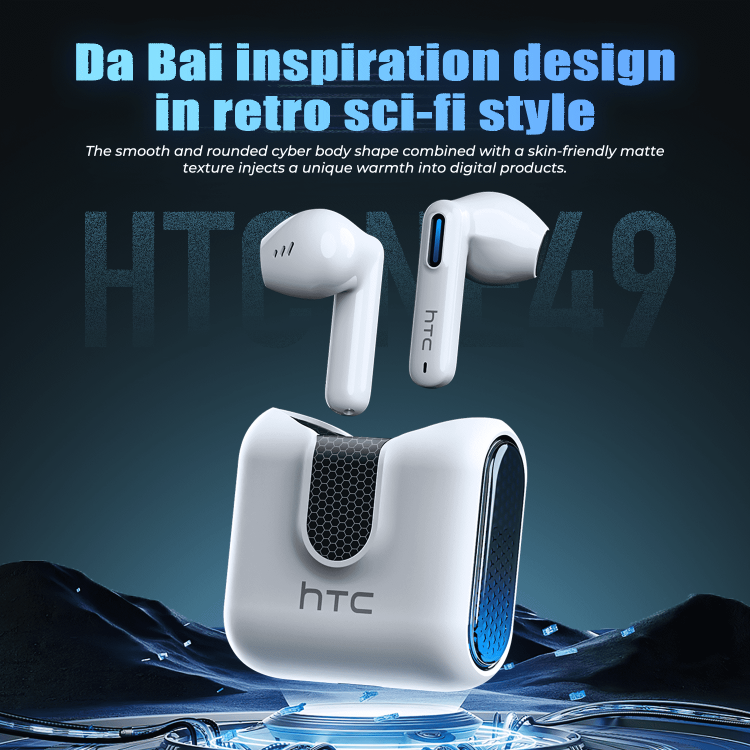HTC NE49 Wireless Bluetooth Earbuds,In-Ear Headphones,IPX5 Waterproof, Short Handle Design, for Work, Sports and Offical,TWS Earphones,White
