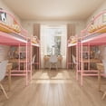 thumbnail image 4 of Ourlova Twin Size Metal Loft Bed with Ladder and Guardrail- Heavy Duty- 400 Lbs Capacity- No Box Spring Needed- Easy Assembly- Pink - Space-Saving Loft Bed, 4 of 7