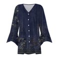 thumbnail image 4 of ZKIRBJV Cardigan for Women 3/4 Sleeve Kimonos for Women Lightweight Open Front Shrug Cardigan Floral Print Dressy Draped Outwear Coat Dark Blue 3XL, 4 of 6