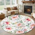 thumbnail image 3 of Spring Pink Flower Round Area&nbsp;Rug 8ft Country Vintage Red Pink Floral Green Leaf Non-Slip&nbsp;Washable Circle Rugs Soft Felt Indoor Floor Mat for Bedroom Kitchen Living Room Bathroom, 3 of 9