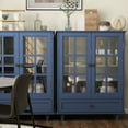 thumbnail image 5 of Lisonu Vintage Blue Buffet Cabinet, Farmhouse Sideboard with Glass Doors and Storage Drawer, Wooden Console for Dining Room or Kitchen, 5 of 21
