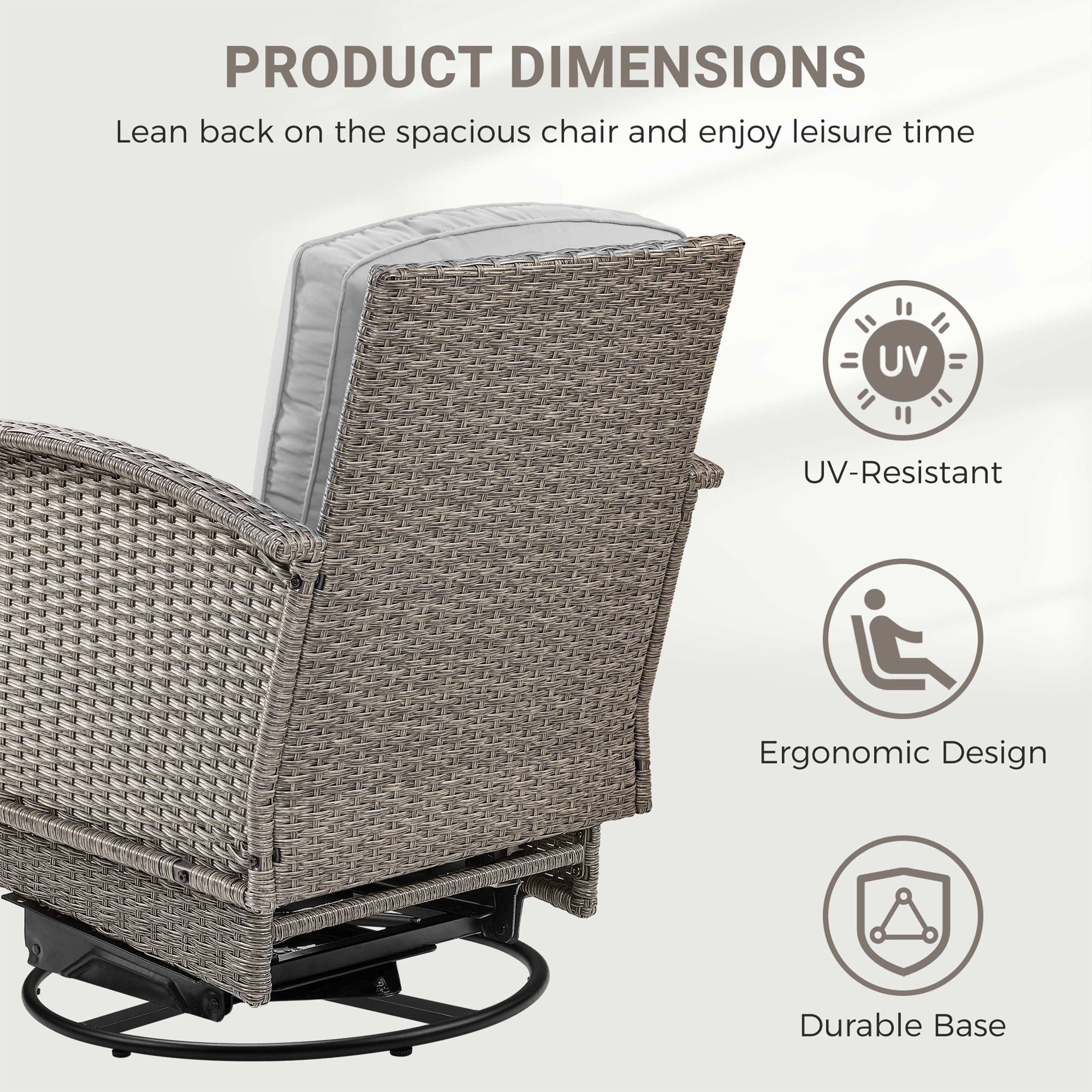 3 Piece Outdoor Bistro Swivel Chairs Set, Patio Bistro Set w/ 360° Swivel Rocking Chairs & Table, All-Weather Conversation Set with Metal Frame for Patio Backyard Porches or Garden - Light Gray