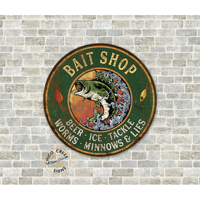 Bait Shop Sign Mancave Fishing Sign Vintage Looking Decorative Sign Gifts 18 inch Round 100182001002, Size: 18 Round - Matte, Green