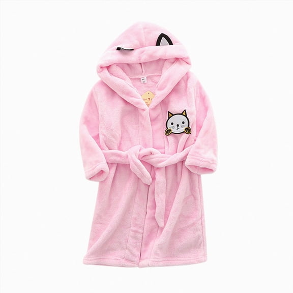 WUANDIXFA Boys Girls Robe Kids Flannel Hooded Bathrobe Sleepwear Pajamas Toddler Soft Plush Robes for Girls Baby Girl Robe,Pink,5-6 Years