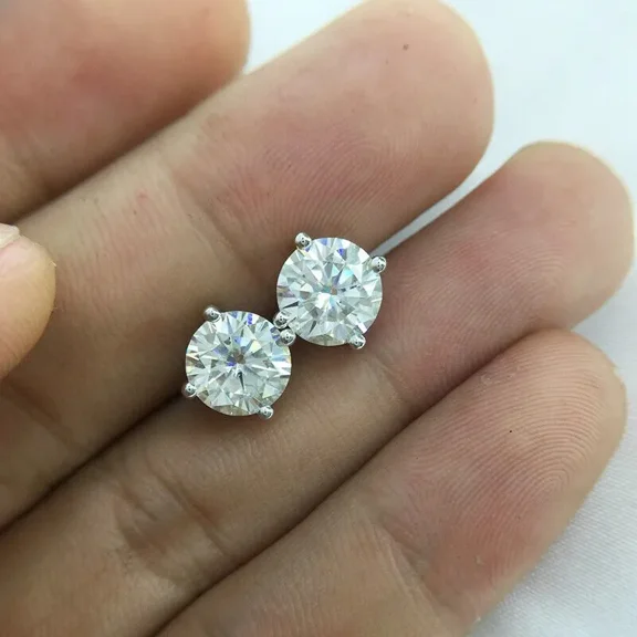 Mangal Jewels 3 Ct Round Cut 4mm Diamond Solitaire Womens Stud Earrings 14k White Gold Finish