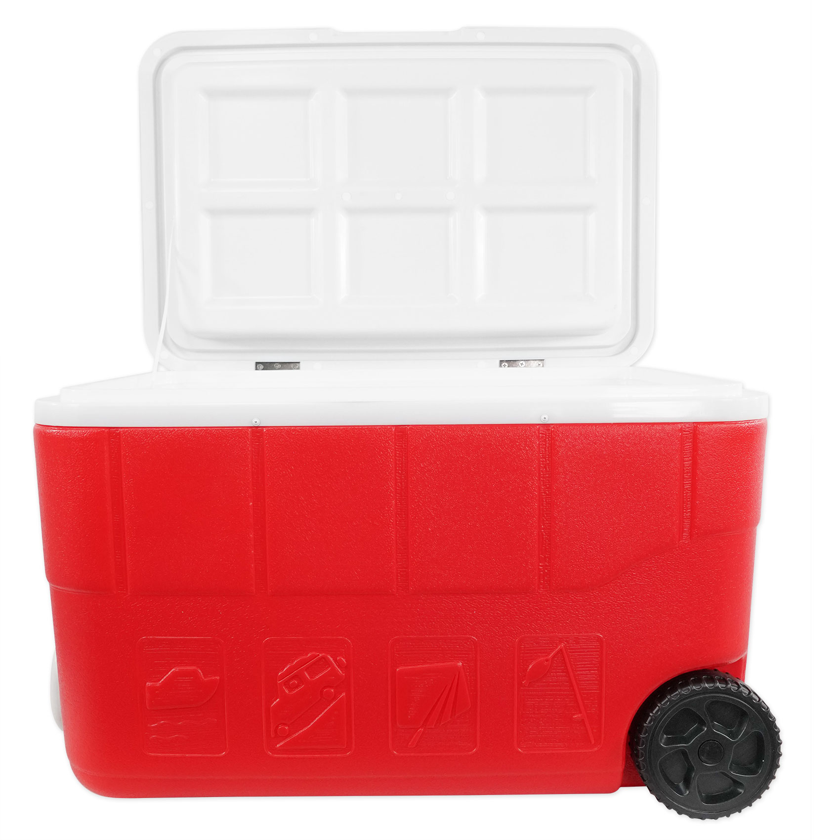 Rechargeable Red 55 Quarts Cooler with Waterproof Built-in Bluetooth Speaker and 12,000 maH Power B