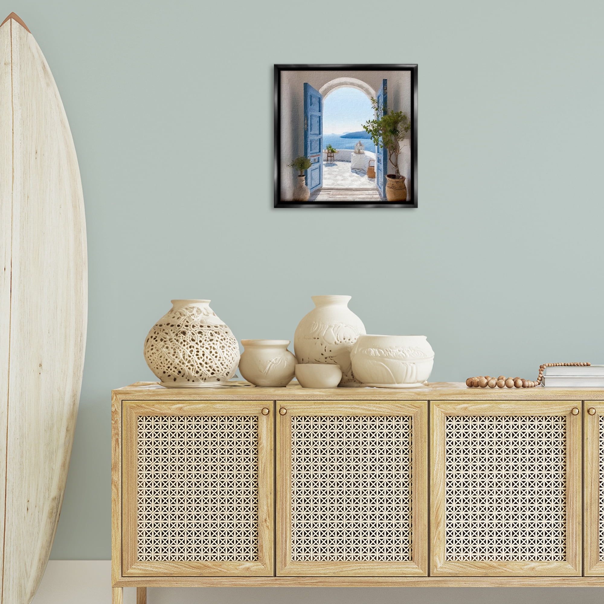 Stupell Industries Coastal Doorway to Sea Town & City Painting Black Floater Framed Canvas Art Print Wall Art, 18 x 18
