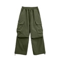 thumbnail image 3 of StSilkitty Baggy Cargo Pants for Boys Girls Solid Color High Waisted Elastic Drawstring Wide Leg Hiking Pants with Pockets, 3 of 8