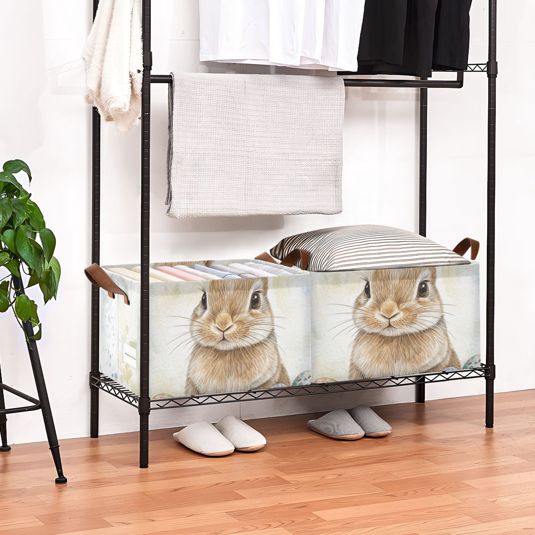 Bunny Easter Eggs Rabbit Foldable Storage Large Fabric Storage Baskets Organizer Storage Bins with Handles for Shelves