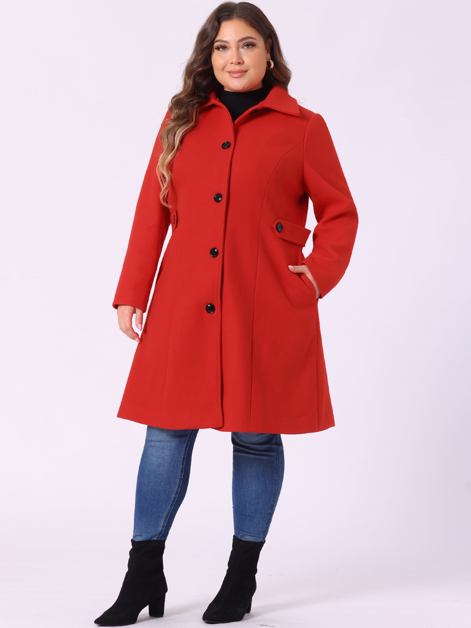 DARING DIVA Women's Plus Size Long Sleeve Utility Overcoat 1X Red