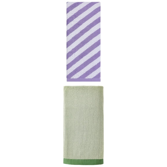 Unique Bargains Plush Ultra Soft Super Absorbent Striped Cotton Bath Towel 2 Pack Green/Purple 55" x 28"