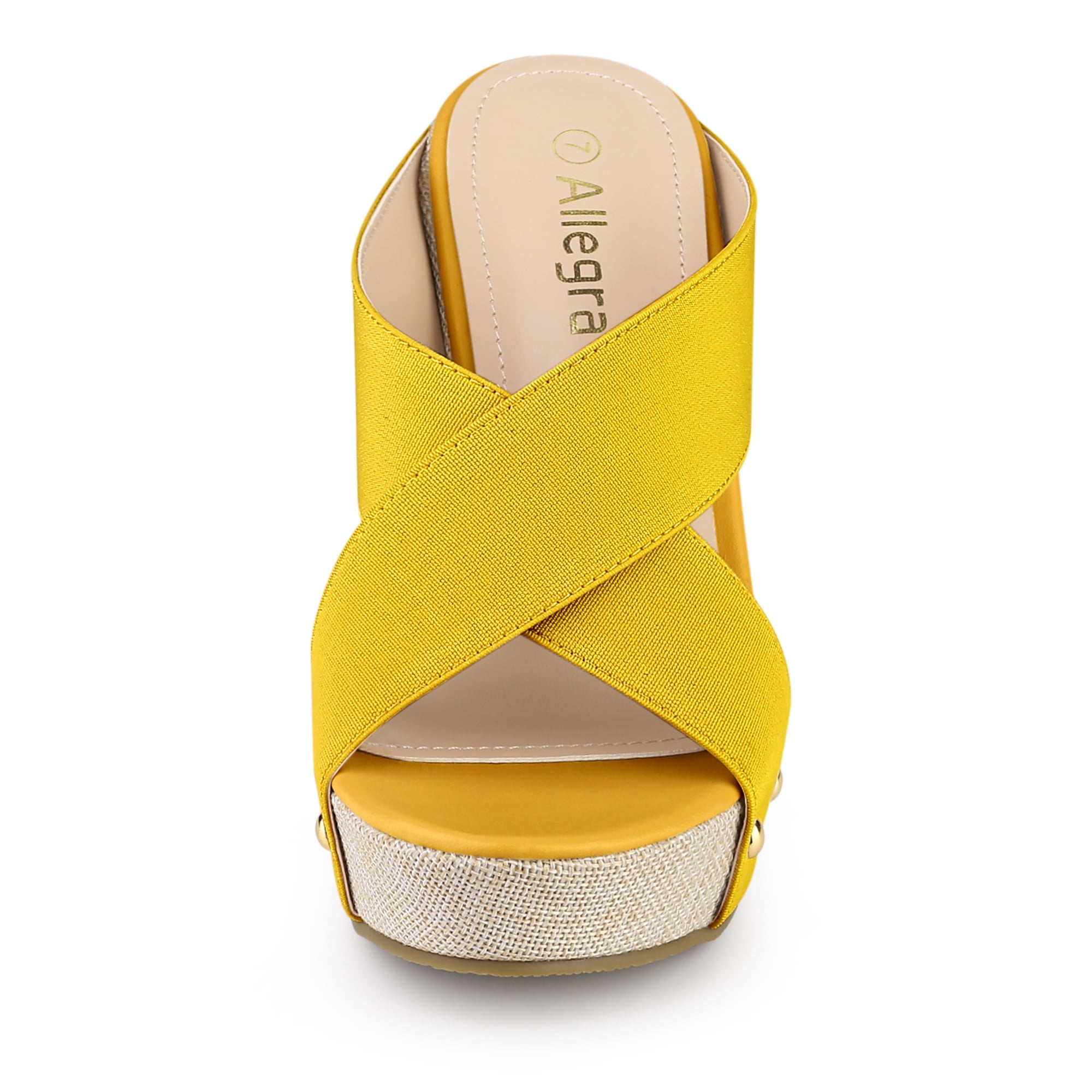 DARING DIVA Women's Stylish Open Toe Linen Platform Slide Wedge Sandals Yellow 10