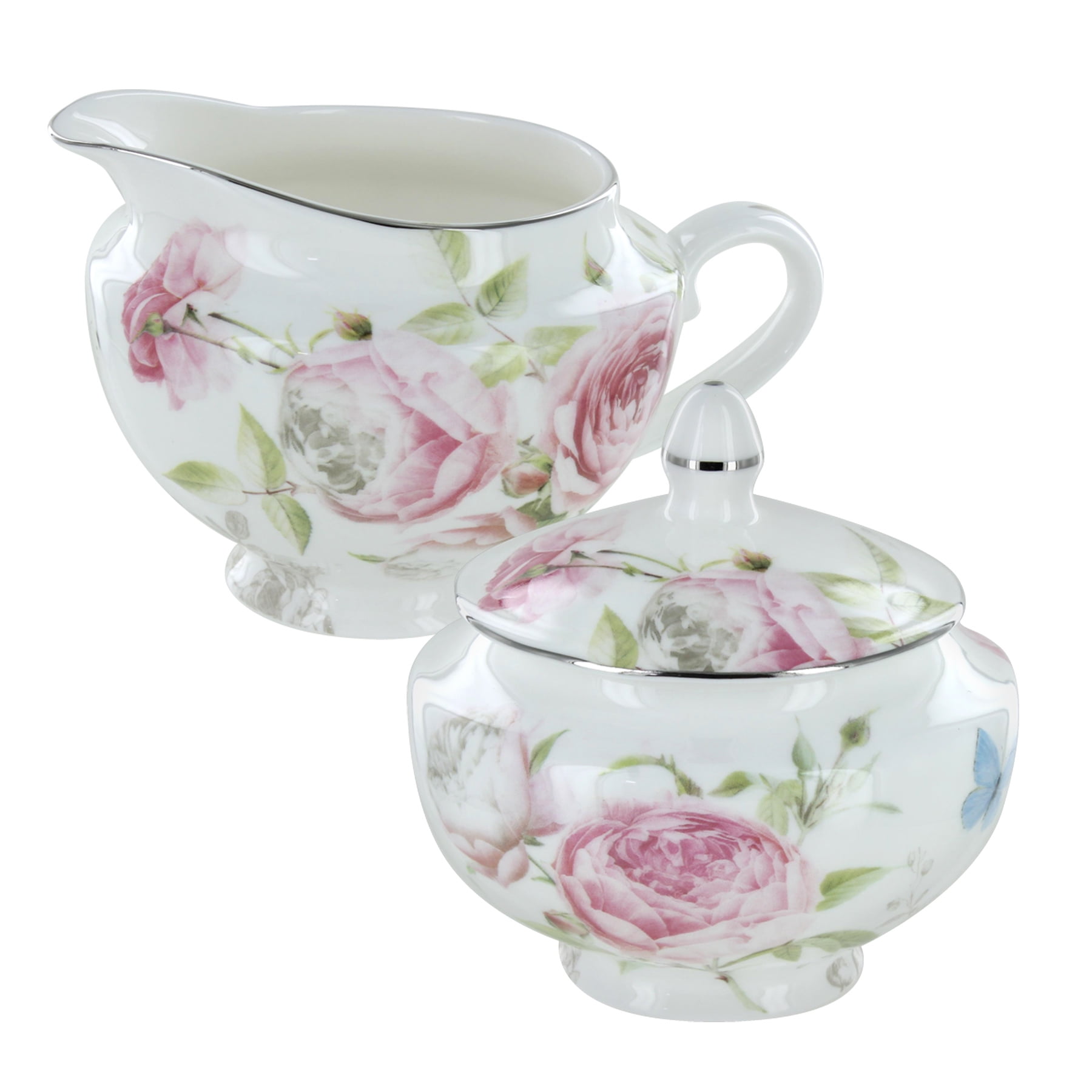 Beau Rose Bone China Sugar and Creamer Set