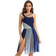 thumbnail image 1 of TiaoBug Robe Justaucorps Sans Manches Patchwork Coloré Moderne Contemporain pour Femmes Costume de Danse de Salon Bleu Marine P, 1 of 7