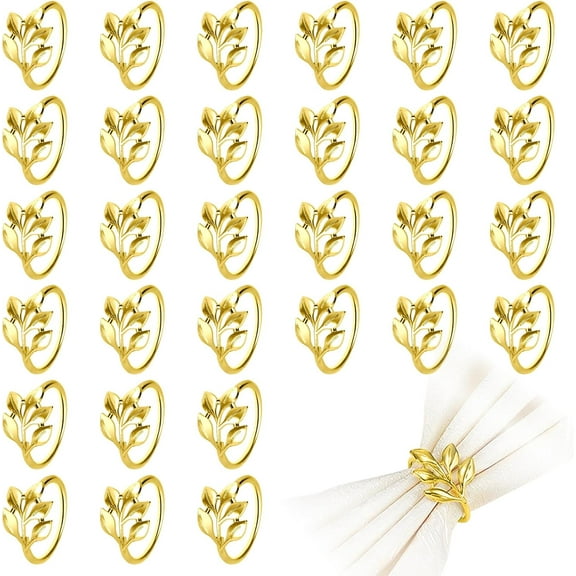 30 Pcs Metal Leaf Napkin Rings Set，Metal Napkin Ring Holders Buckles for Table Decorations, Napkin Holders for Cloth Napkins Adornment for Wedding,Christmas, Dinner, Party (30pc Gold)